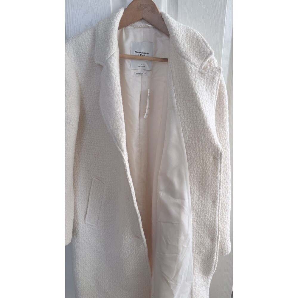 Abercrombie Fitch Dad Coat Large Cream Wool Blend New Designer Overcoat - Picture 10 of 12